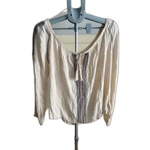 Hippie Laundry Fringe Tassel Tie Neck Boho Embroidered XL Top Gypsy Hippie